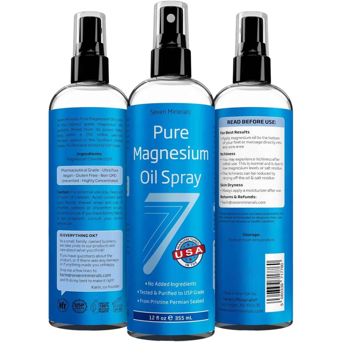 Tabla nutricional del suplemento Seven Minerals Aceite de Magnesio Puro 355 ml