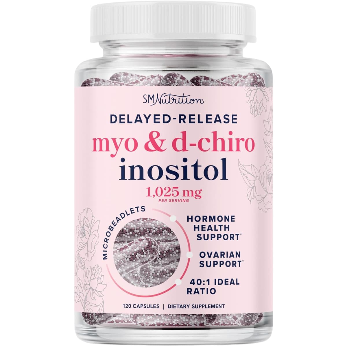 Frasco frontal de SMNutrition Myo y D-Chiro Inositol en presentación de 120 cápsulas