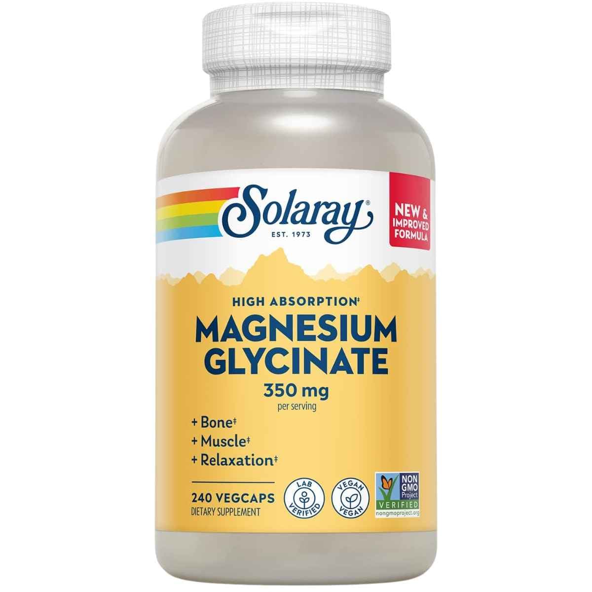 Frasco Solaray bisglicinato de magnesio con BioPerine 240 cápsulas vegetales