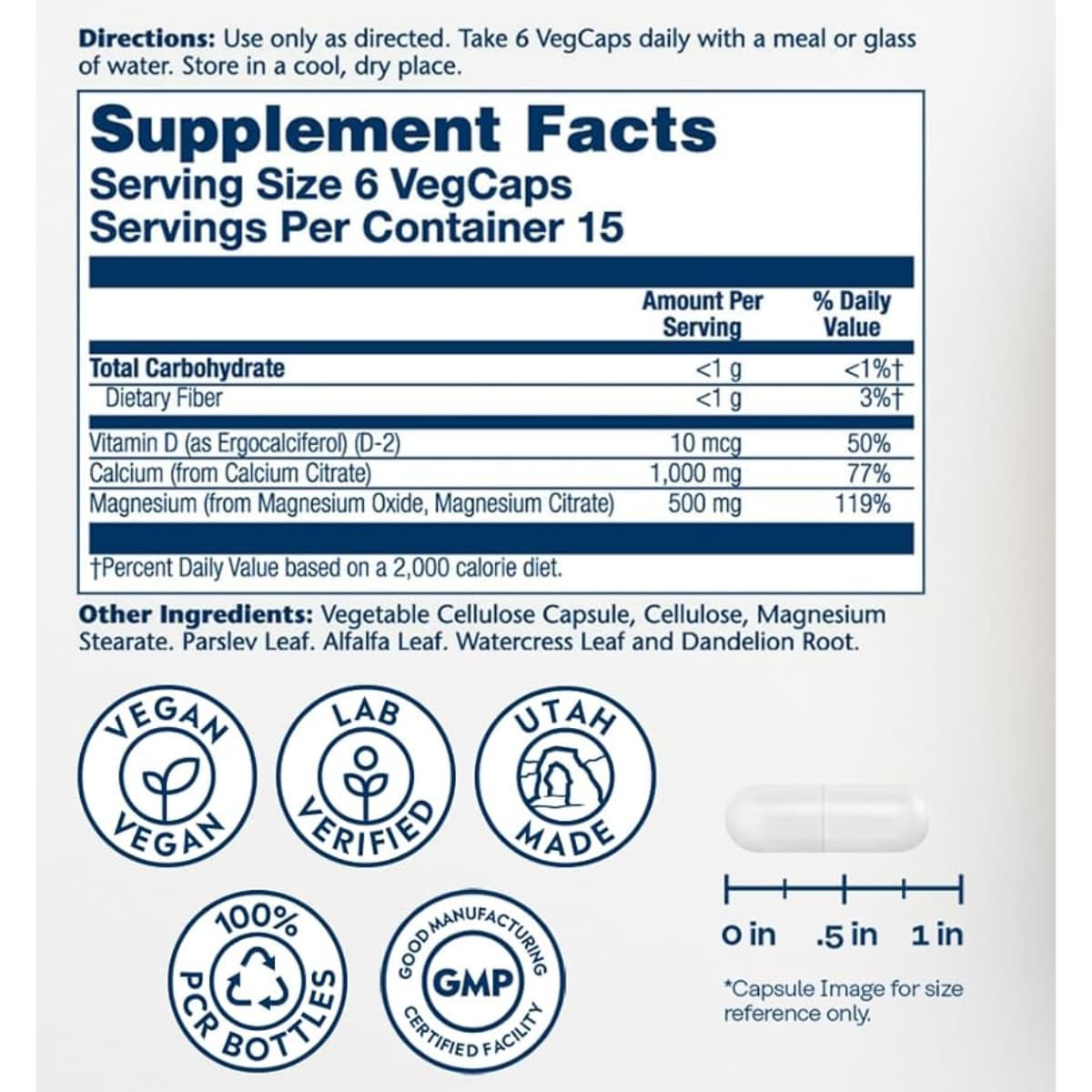 Información del suplemento de Solaray Cal-Mag Citrate con vitamina D 90 cápsulas vegetales