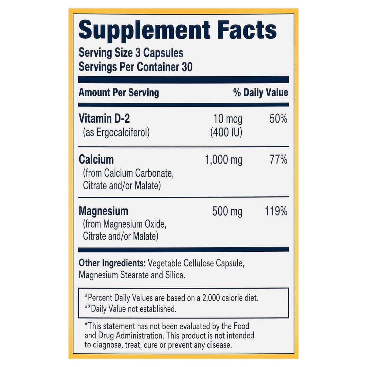 Información del suplemento de Solaray calcio y magnesio con vitamina D2