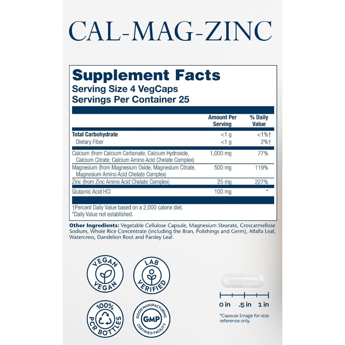 Información del suplemento de Solaray calcio, magnesio y zinc 100 cápsulas vegetales