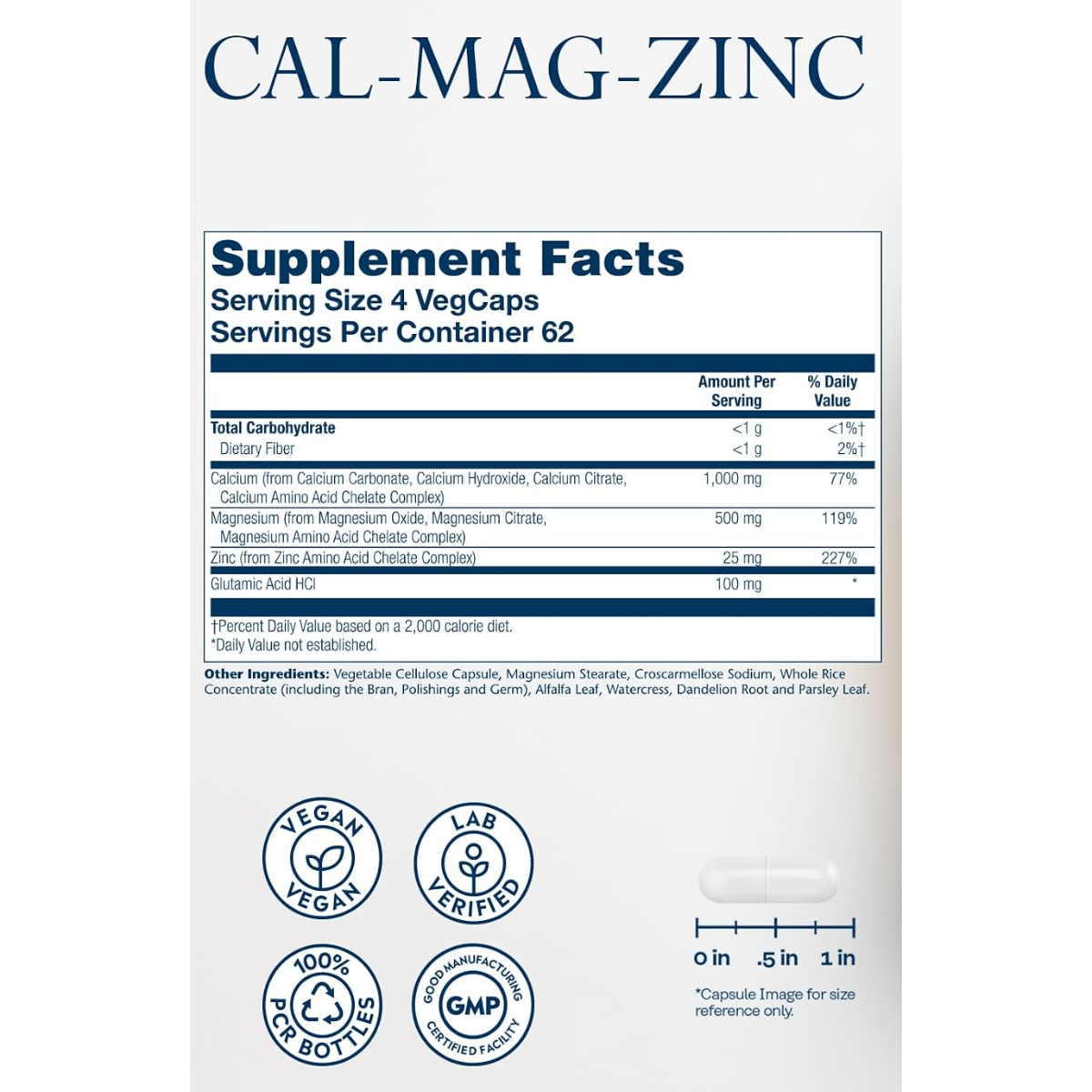 Información del suplemento de Solaray calcio, magnesio y zinc 250 cápsulas vegetales
