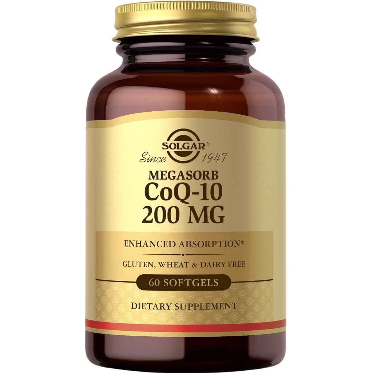 Frasco de suplemento Solgar Coenzima Q-10 200 mg 60 cápsulas blandas