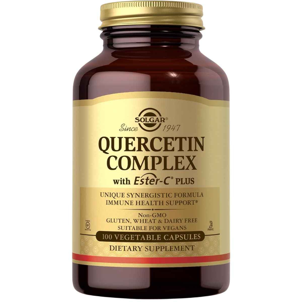Frasco de suplemento Solgar Complejo de Quercetina con Ester-C 100 cápsulas