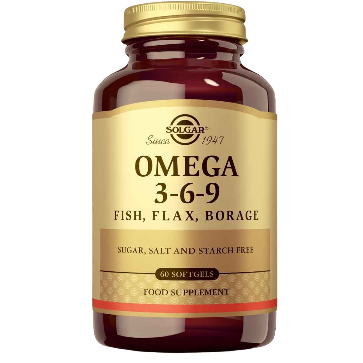 Frasco de Solgar Omega 3-6-9 de 60 cápsulas blandas