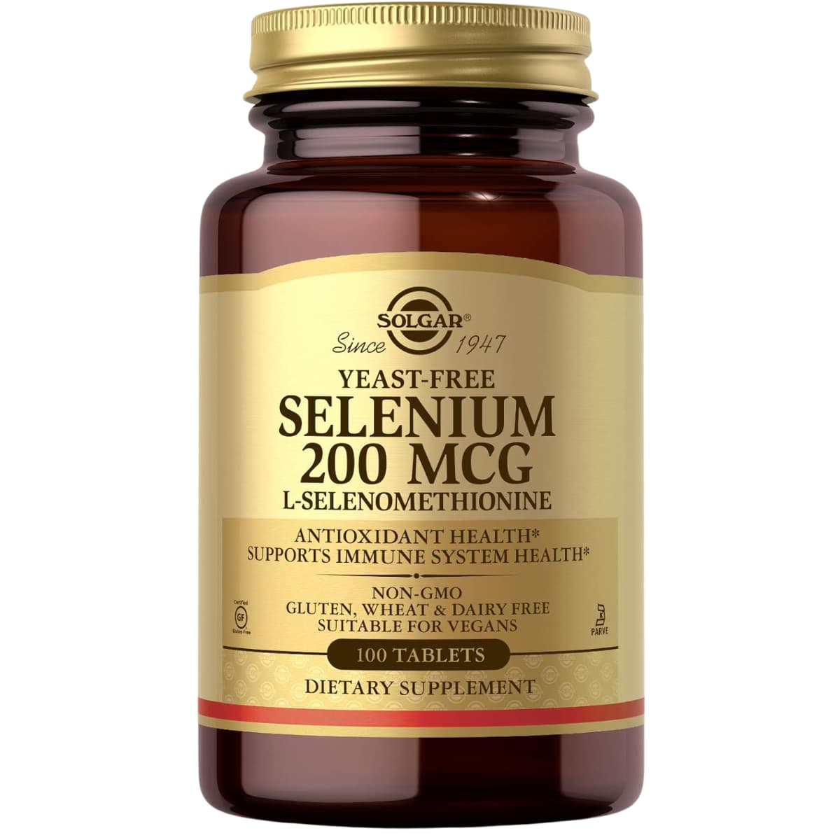 Frasco de suplemento Solgar Selenio 200 mcg 100 tabletas