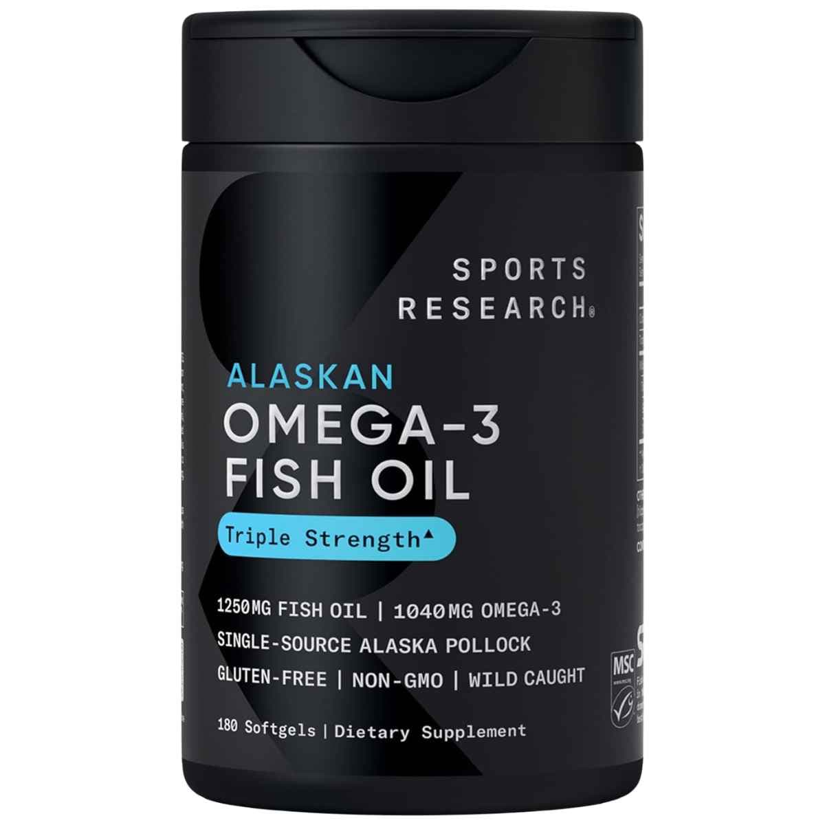 Frasco de Sports Research Omega-3 de Alaska de 180 cápsulas blandas