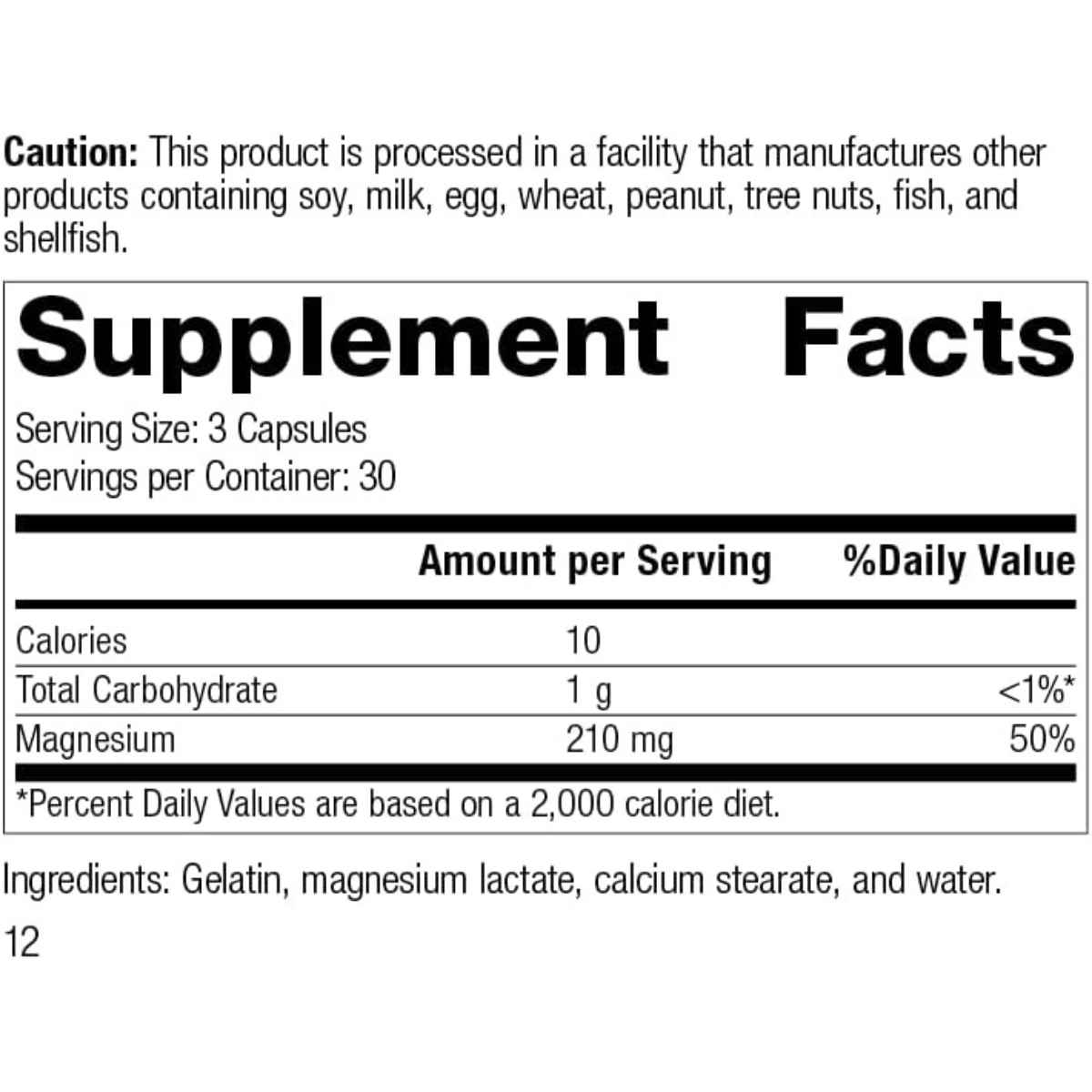 Etiqueta del suplemento Standard Process Magnesium Lactate