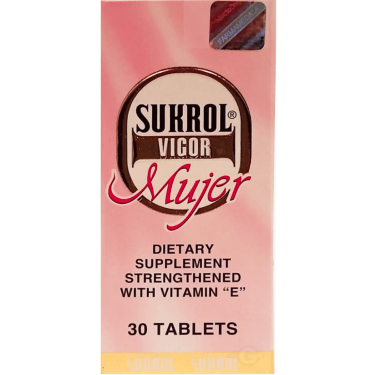 Frasco de suplemento Sukrol Vigor para Mujeres Vitamina E 30 tabletas