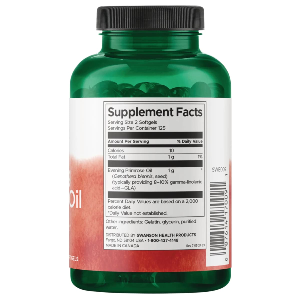 Tabla nutricional del suplemento Swanson Aceite de Onagra 500 mg 250 cápsulas blandas