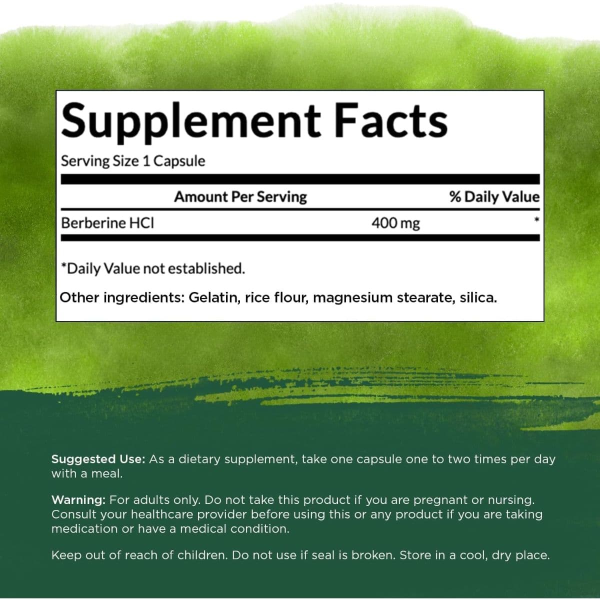 Tabla nutricional del suplemento Swanson Berberine HCl 60 cápsulas