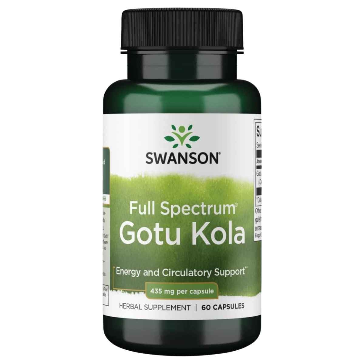 Frasco de suplemento Swanson Gotu Kola Espectro Completo 435 mg 60 cápsulas