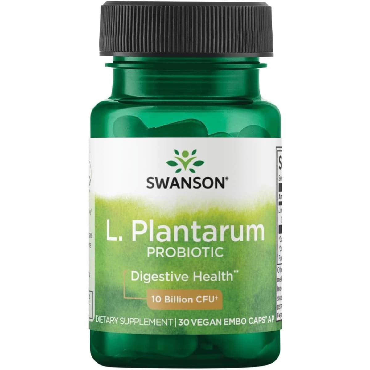 Frasco de suplemento Swanson Lactobacillus plantarum 30 cápsulas veganas AP