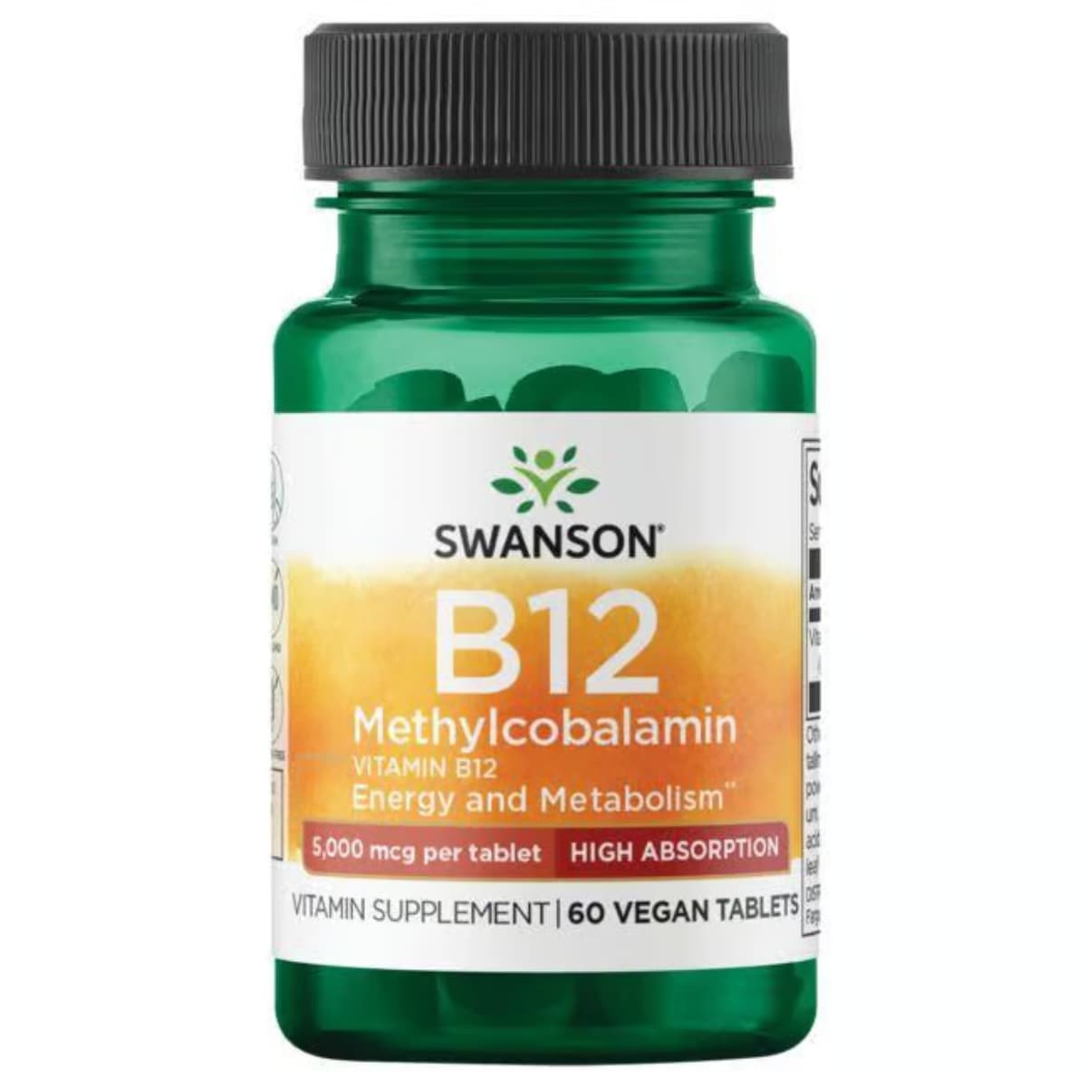 Frasco de suplemento Swanson Metilcobalamina 5000 mcg 60 tabletas veganas