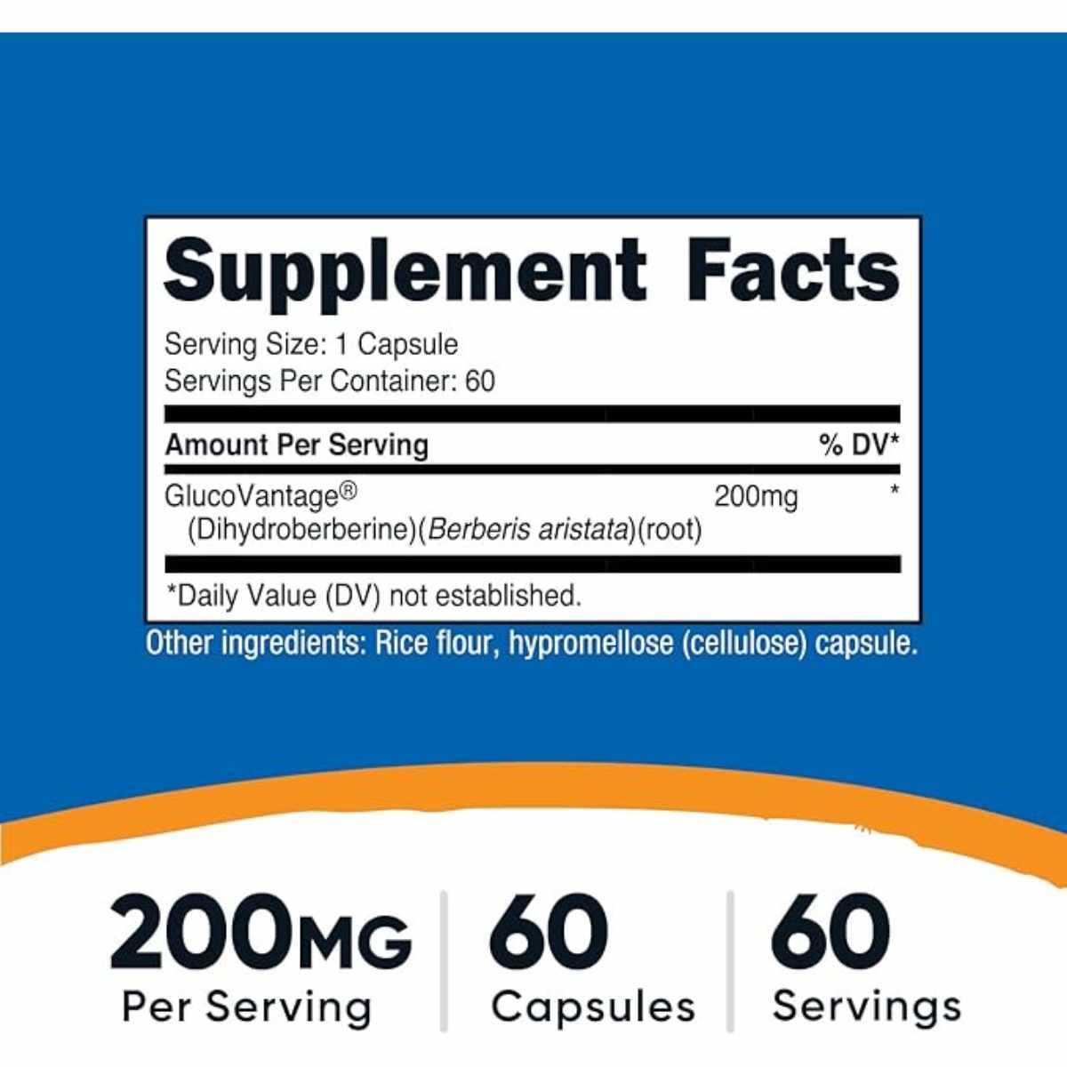 Nutricost Dihidroberberina 200 mg - Información nutricional completa y cantidad por porción.