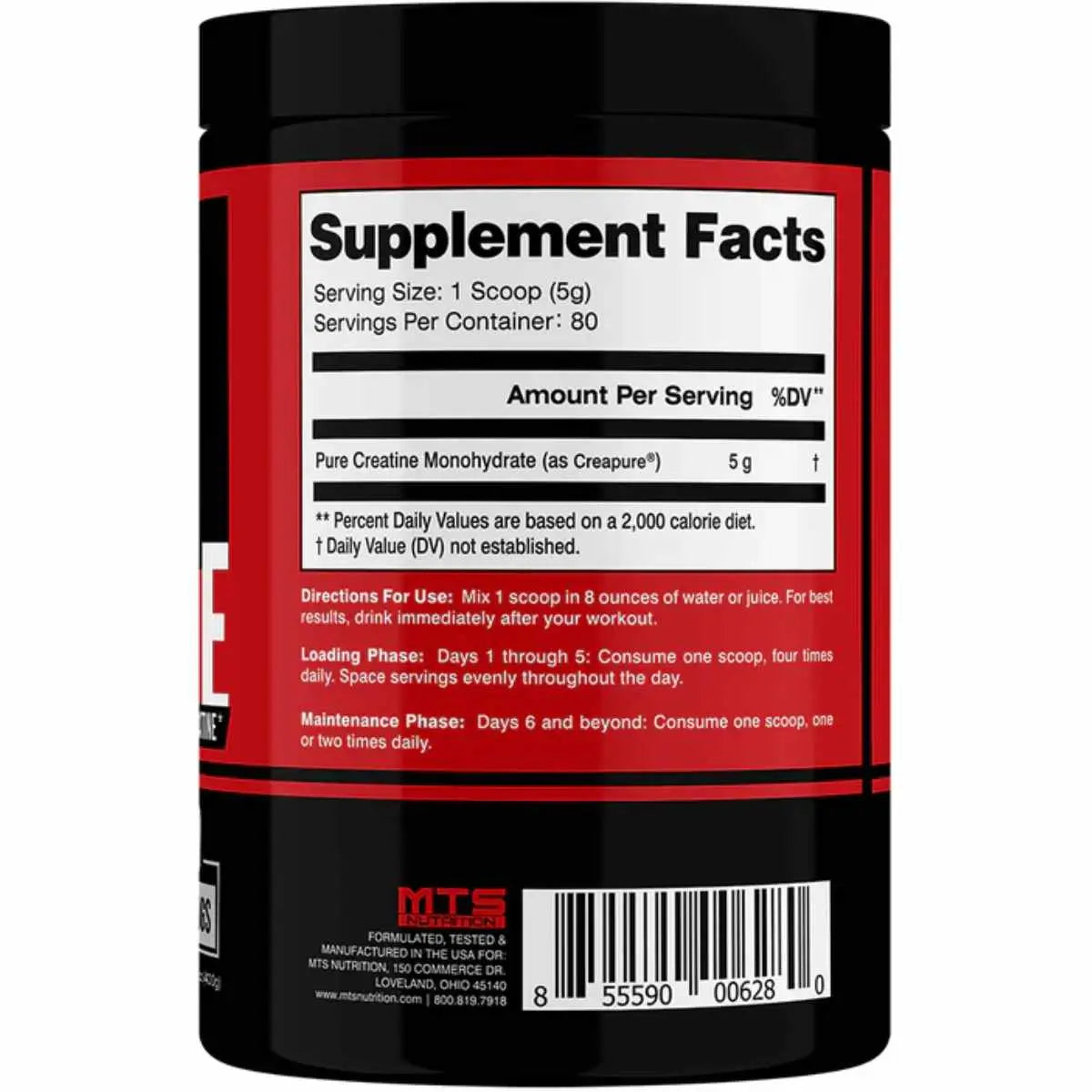 MTS Nutrition creatina monohidrato en polvo - 400 g - 80 Servicios -Tabla Nutricional - Haz Tu Pedido