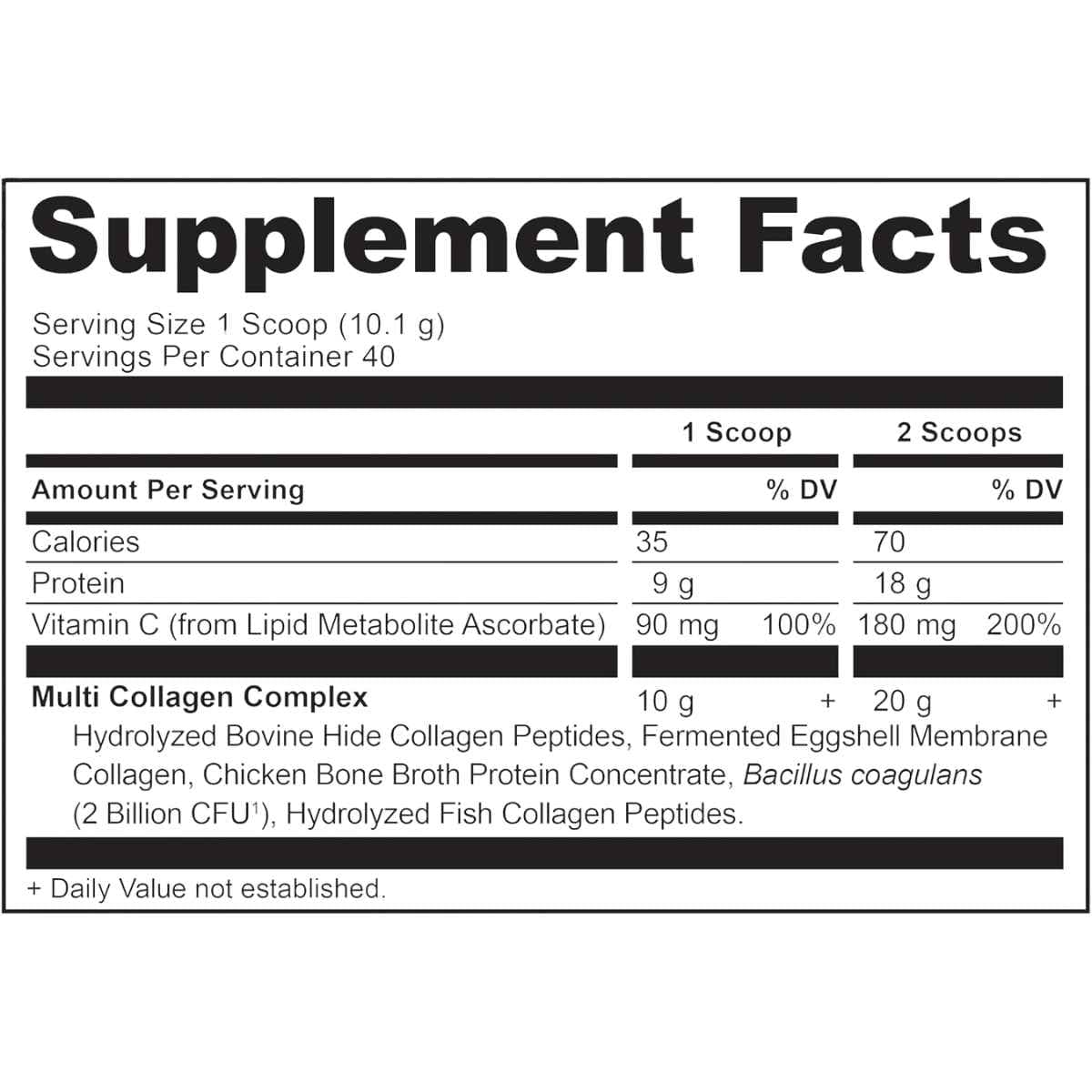 Tabla nutricional Ancient Nutrition Multi Collagen Protein 14.3 oz