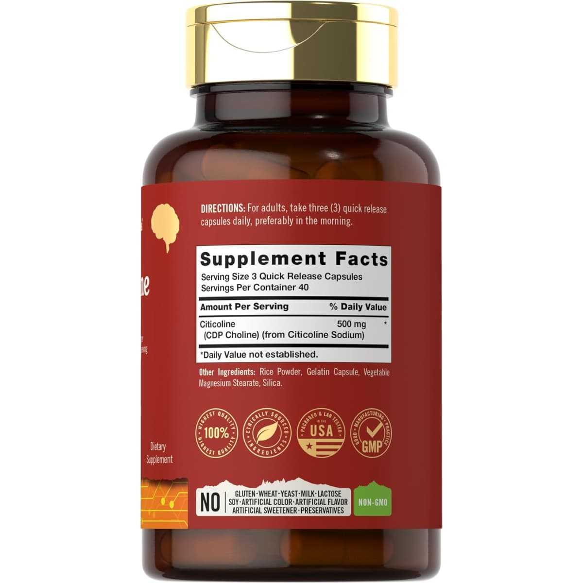 Tabla nutricional del suplemento Tahoe Nutritionals Citicolina 120 cápsulas