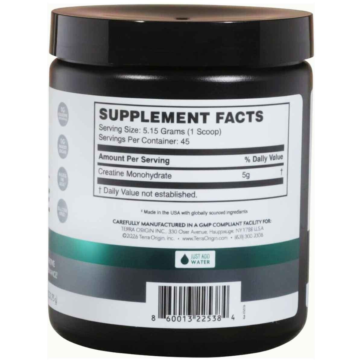 Tabla nutricional Terra Origin Creatina 45 servicios