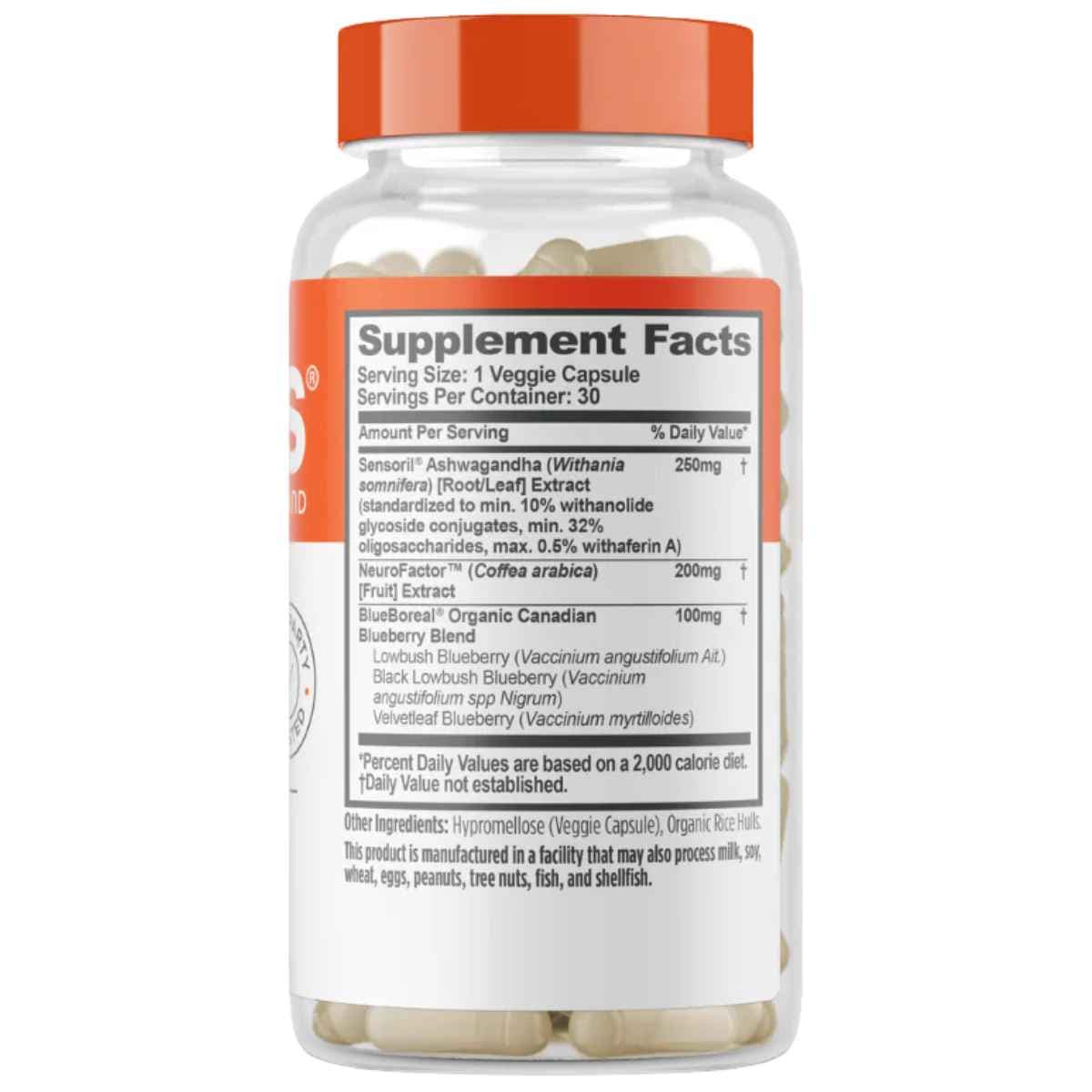 Tabla nutricional del suplemento The Genius Brand Genius Mindfulness 30 cápsulas