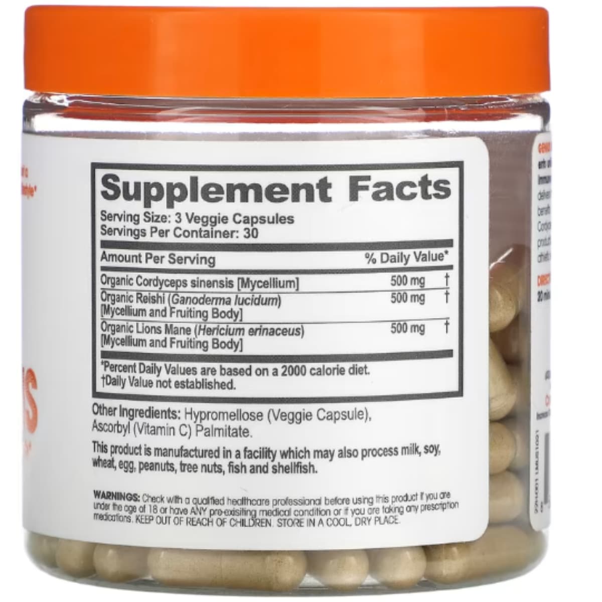 Tabla nutricional del suplemento The Genius Brand Genius Mushrooms Complejo de Hongos 90 cápsulas