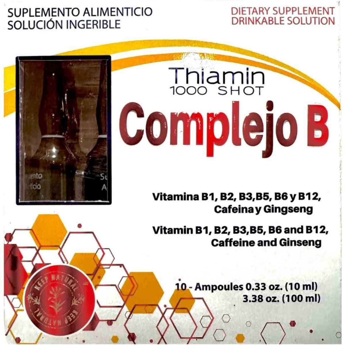 Caja del suplemento Thiamin Complejo B 1000 Shot 10 Ampollas