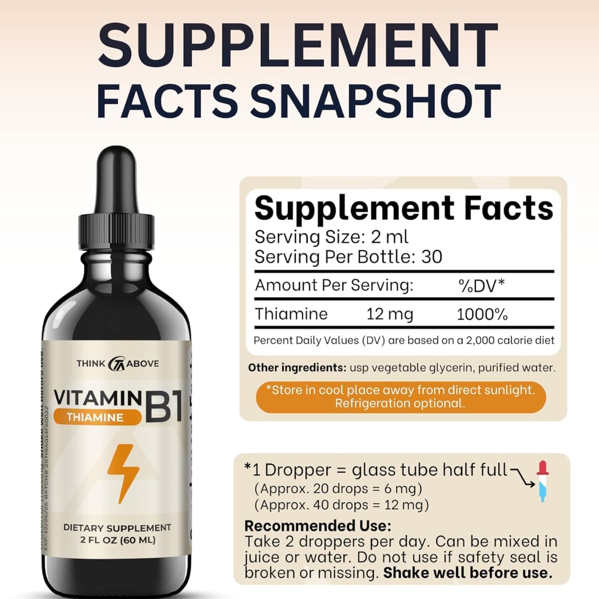 Tabla nutricional del suplemento Think Above Vitamina B1 60 ml