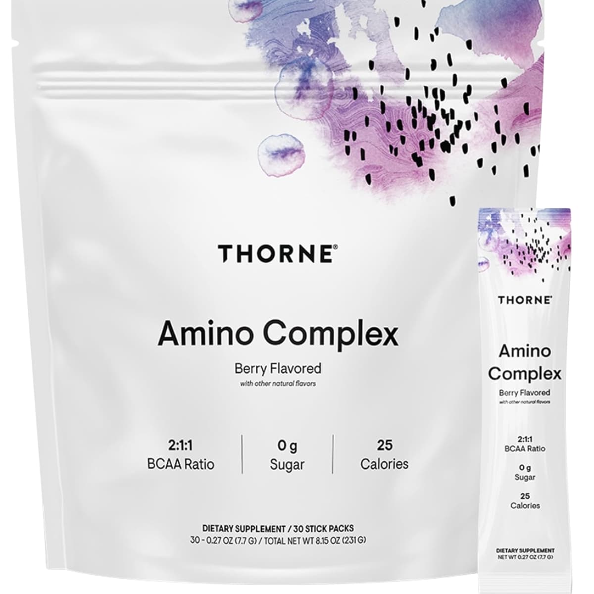 Bolsa de suplemento Thorne Complejo de Aminoácidos sabor bayas 30 paquetes polvo