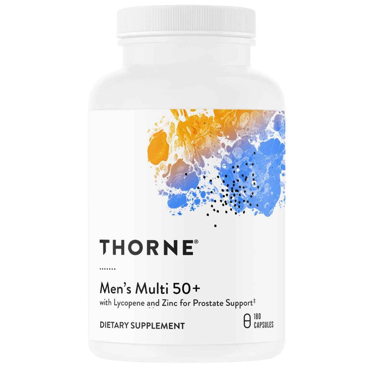 Frasco de suplemento Thorne Men's Multi 50+ 180 cápsulas