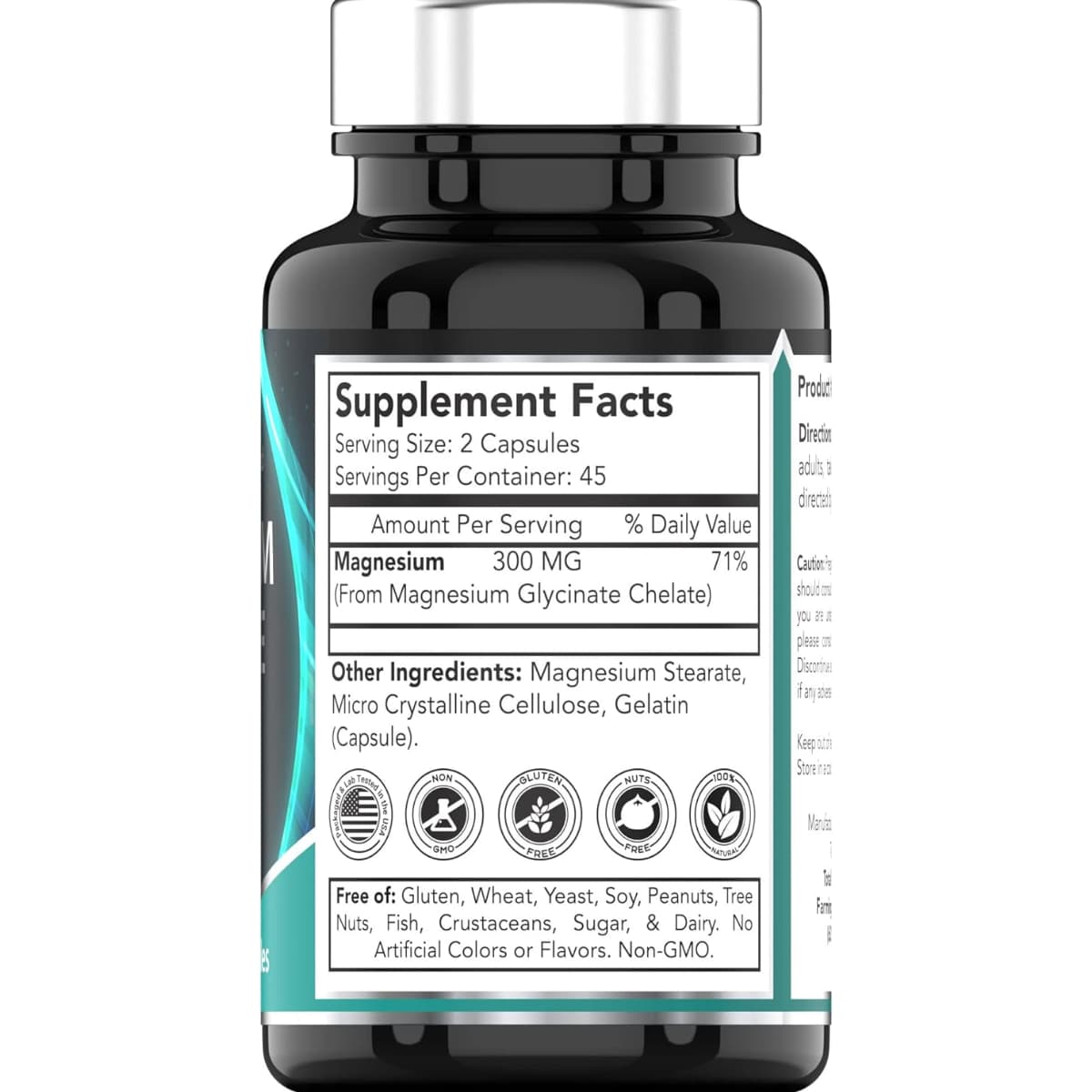 Tabla nutricional del suplemento TNVitamins Glicinato de Magnesio 90 cápsulas