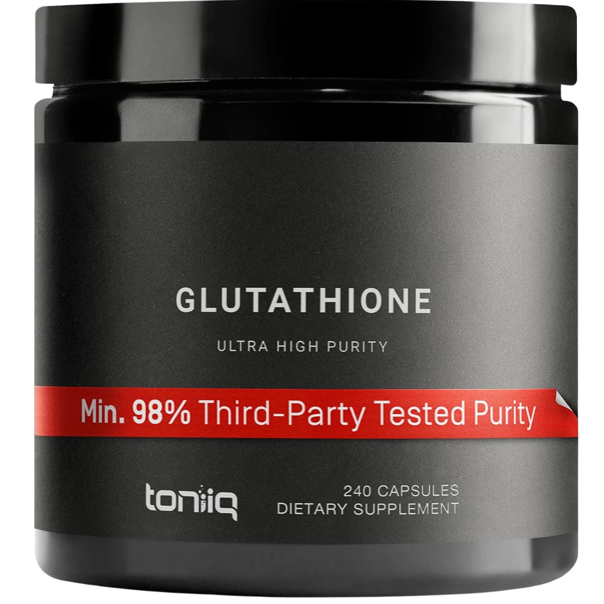 Frasco de suplemento Toniiq L-Glutatión 1000 mg 240 cápsulas