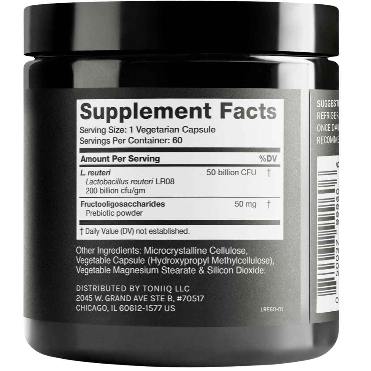 Tabla nutricional del suplemento Toniiq Lactobacillus Reuteri 50 Billion CFU 60 cápsulas