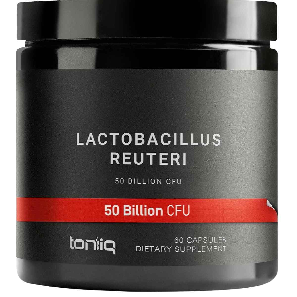 Frasco de suplemento Toniiq Lactobacillus Reuteri 50 Billion CFU 60 cápsulas