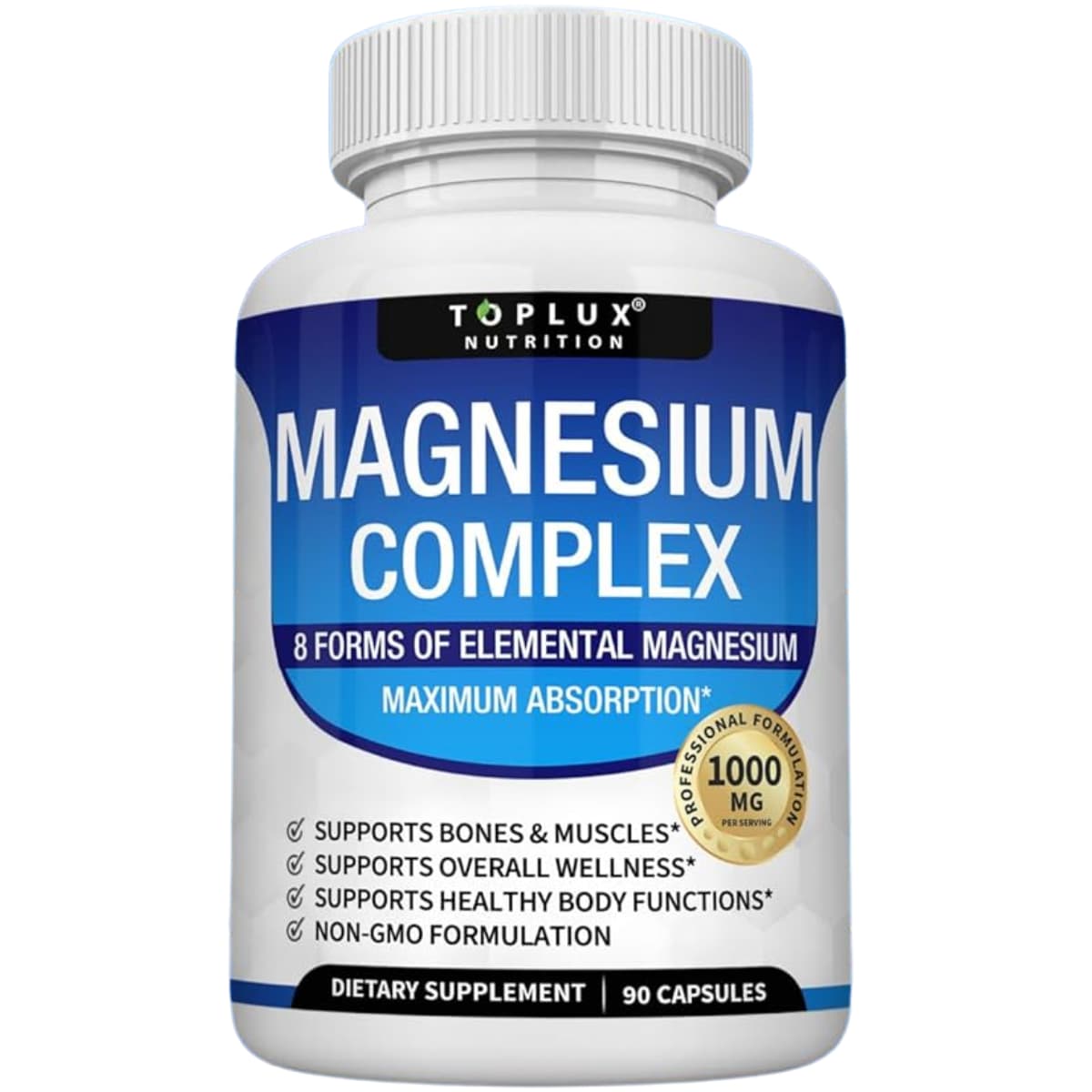 Toplux Nutrition complejo de magnesio 1000 mg, frasco de 90 cápsulas