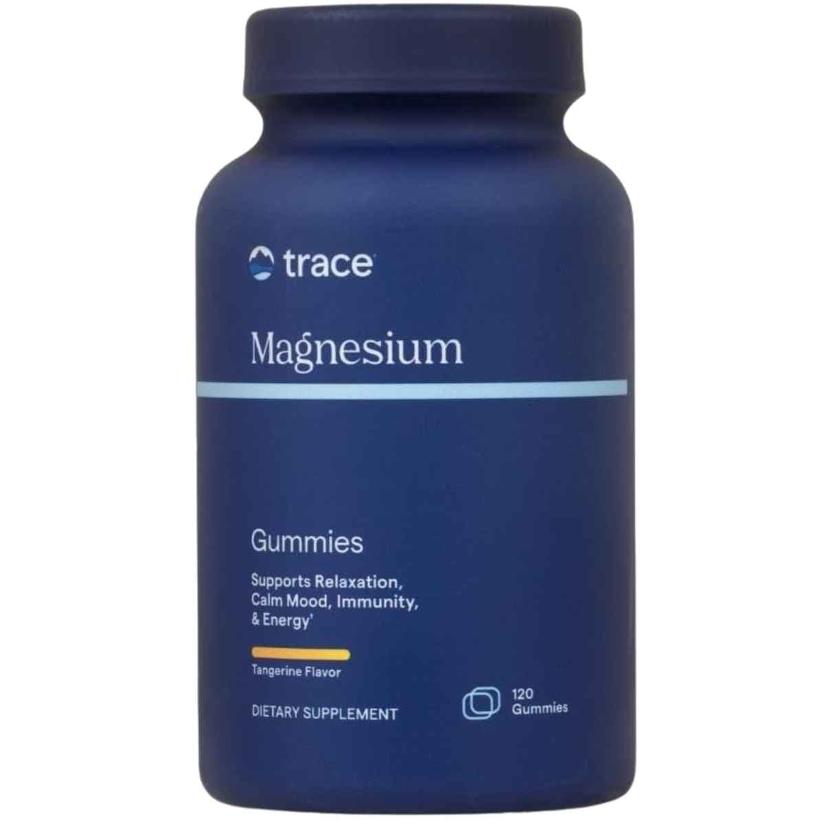 Frasco de Trace Minerals Magnesium Gummies sabor mandarina de 120 gomitas