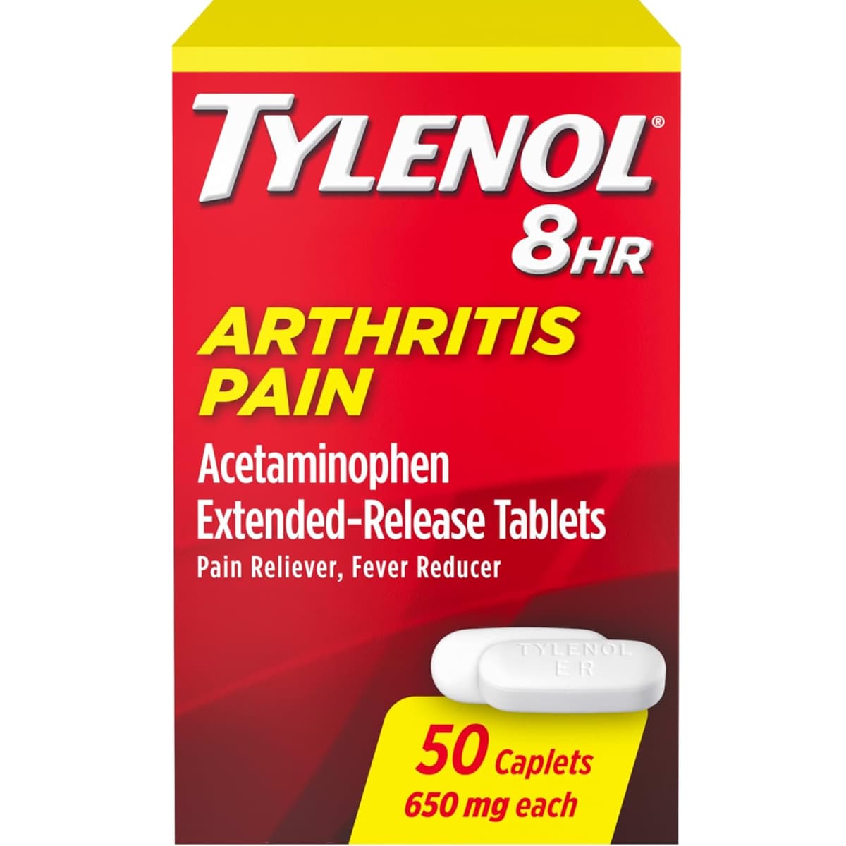 Frasco de suplemento Tylenol Acetaminofén 650 mg Liberación Prolongada 50 comprimidos