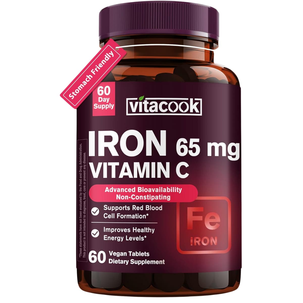 Frasco de suplemento Vitacook Hierro Carbonílico con Vitamina C 60 tabletas