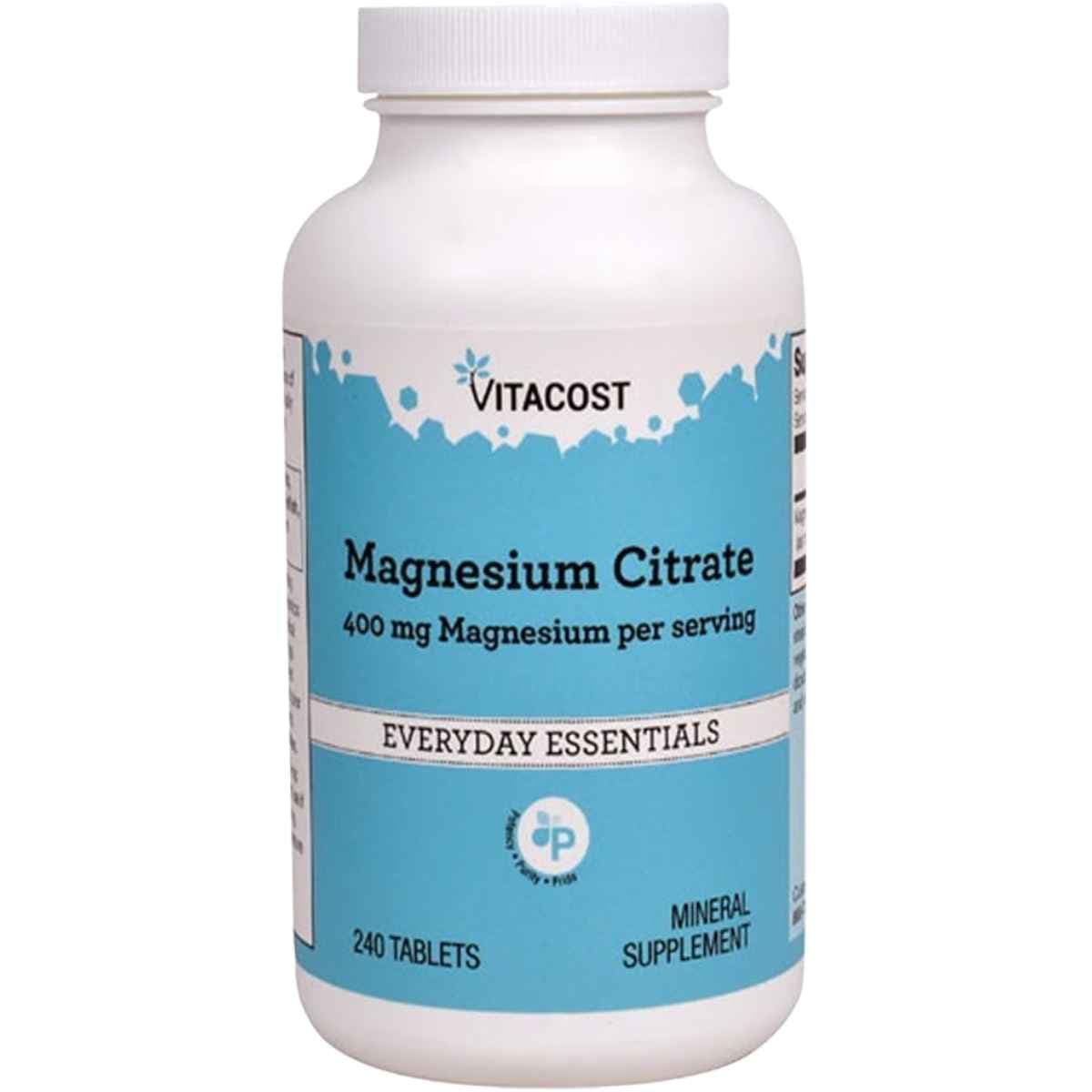 Frasco de suplemento Vitacost Citrato de Magnesio 400 mg de 240 tabletas
