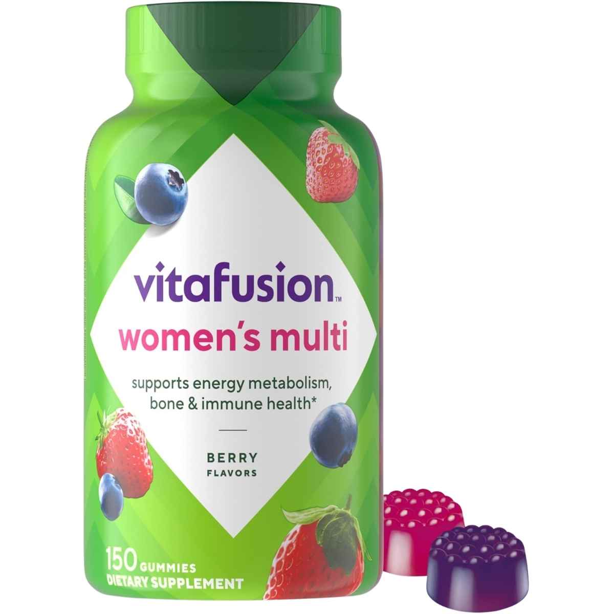 Frasco de suplemento Vitafusion Multivitamínico para Mujeres Sabor a Bayas 150 gomitas