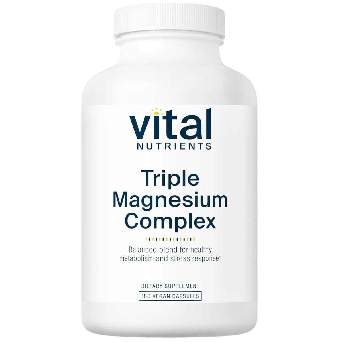 Frasco de suplemento Vital Nutrients Triple Complejo de Magnesio 180 cápsulas