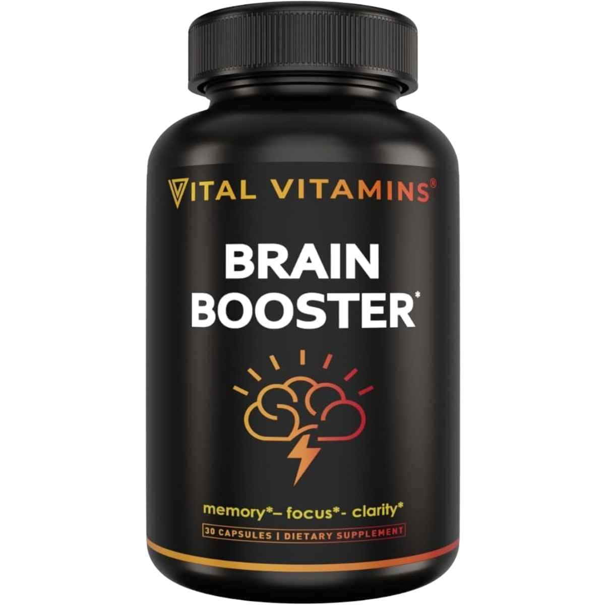 Frasco de suplemento Vital Vitamins Brain Booster 30 cápsulas