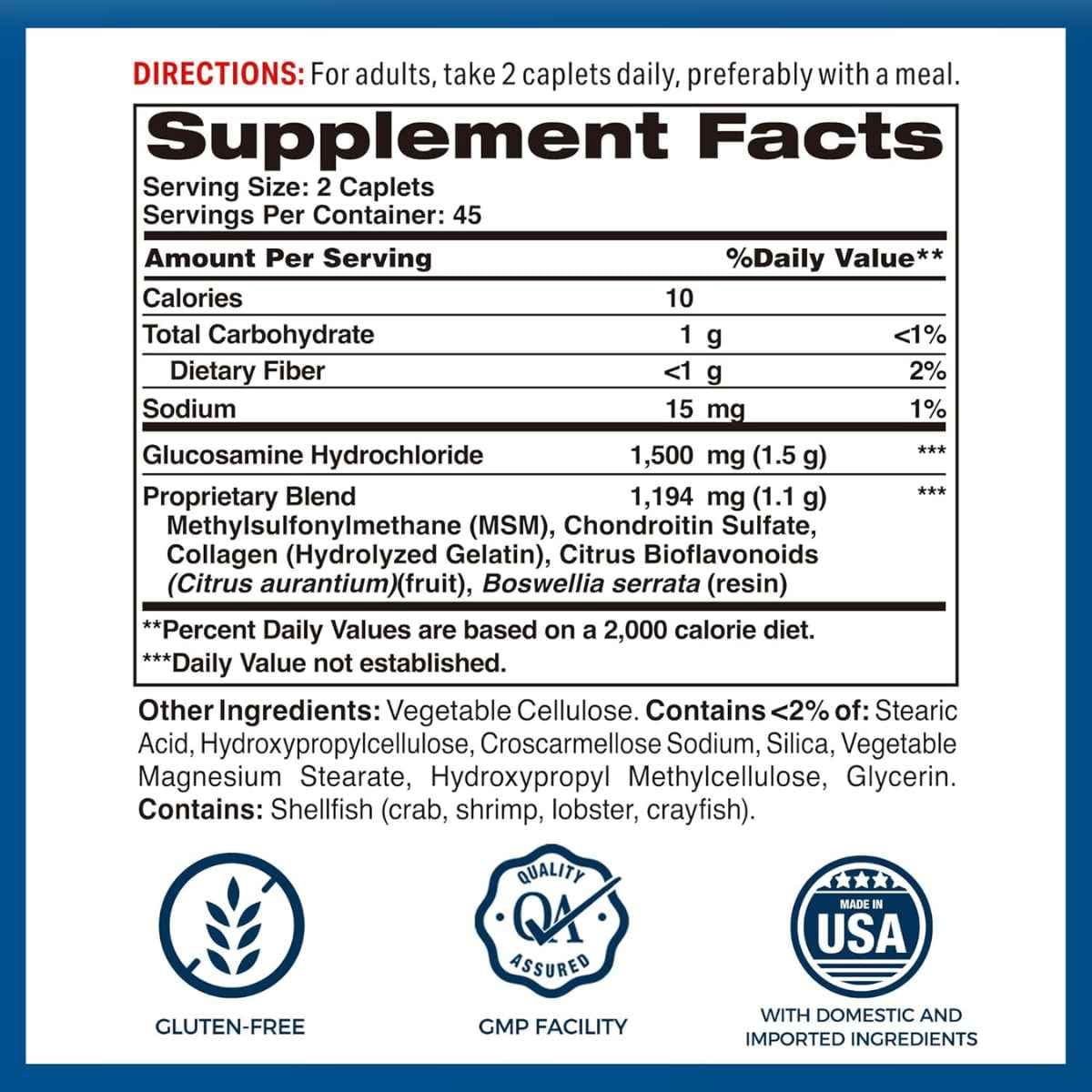 Tabla nutricional del suplemento Vitamin World Joint Mover Triple Strength con Boswellia 90 comprimidos recubiertos