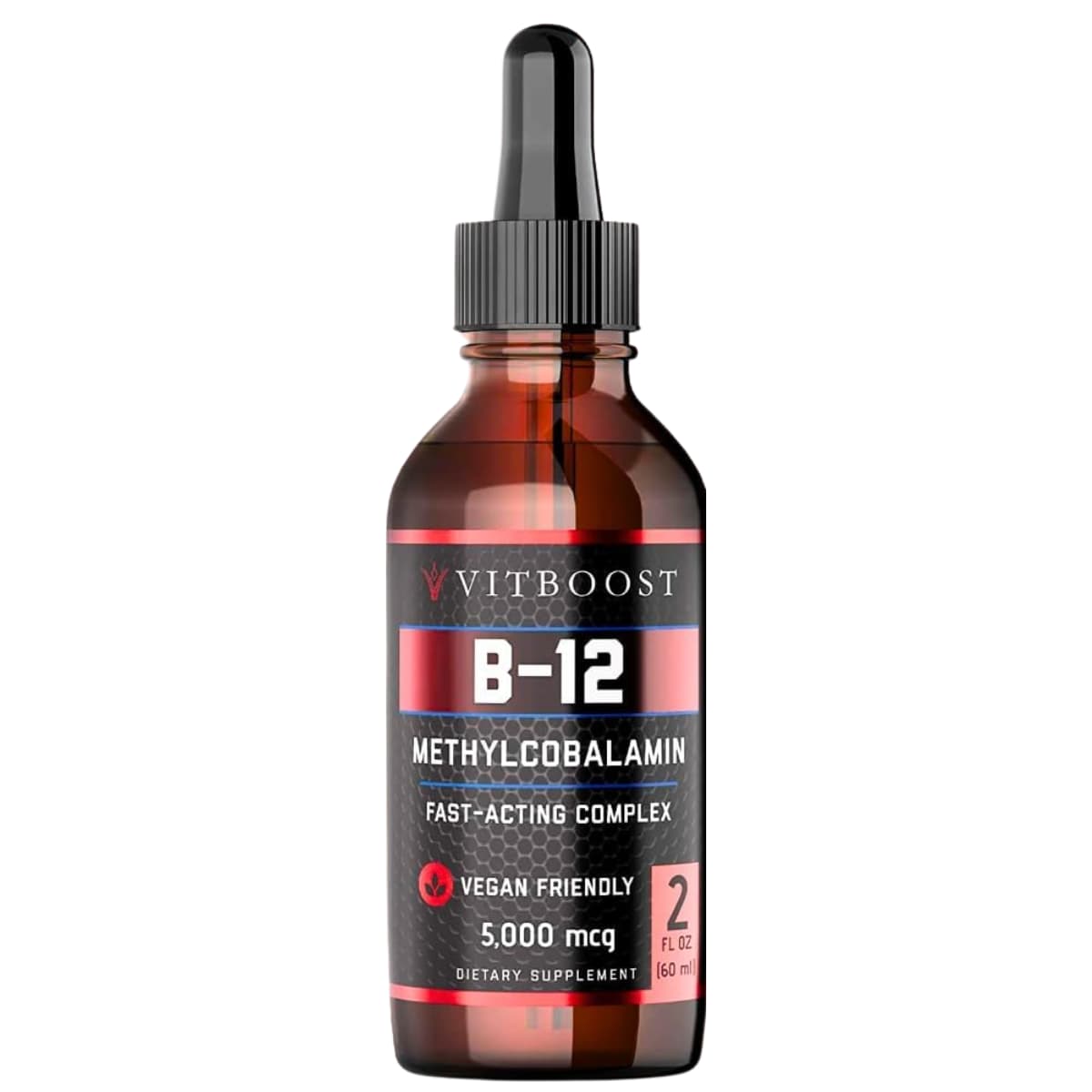 Frasco de suplemento VitBoost Vitamina B12 Metilcobalamina Frambuesa 60 ml