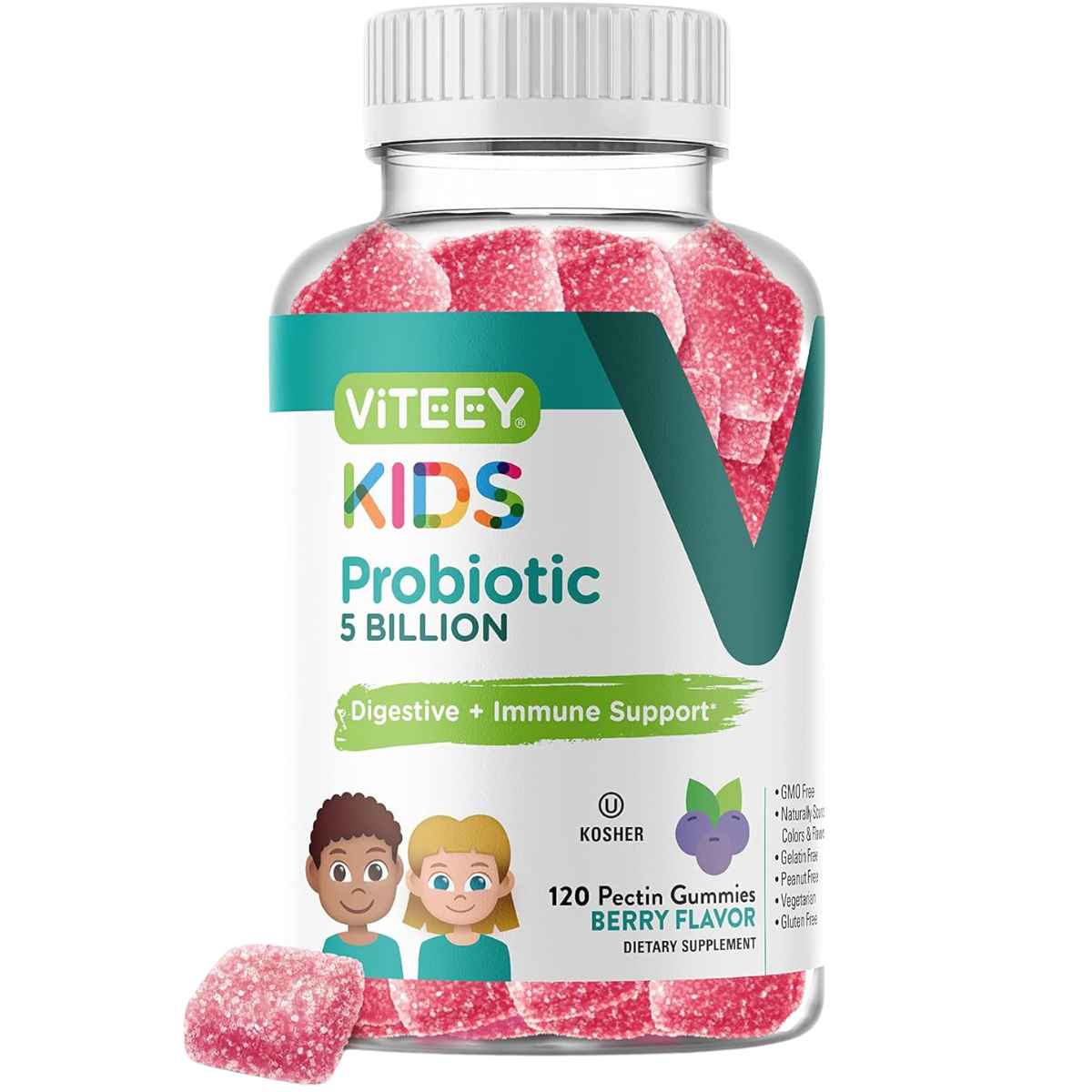 Viteey Probióticos Para Niños 5 Mil Millones CFU - Sabor Bayas - 120 Gomitas - Haz Tu Pedido
