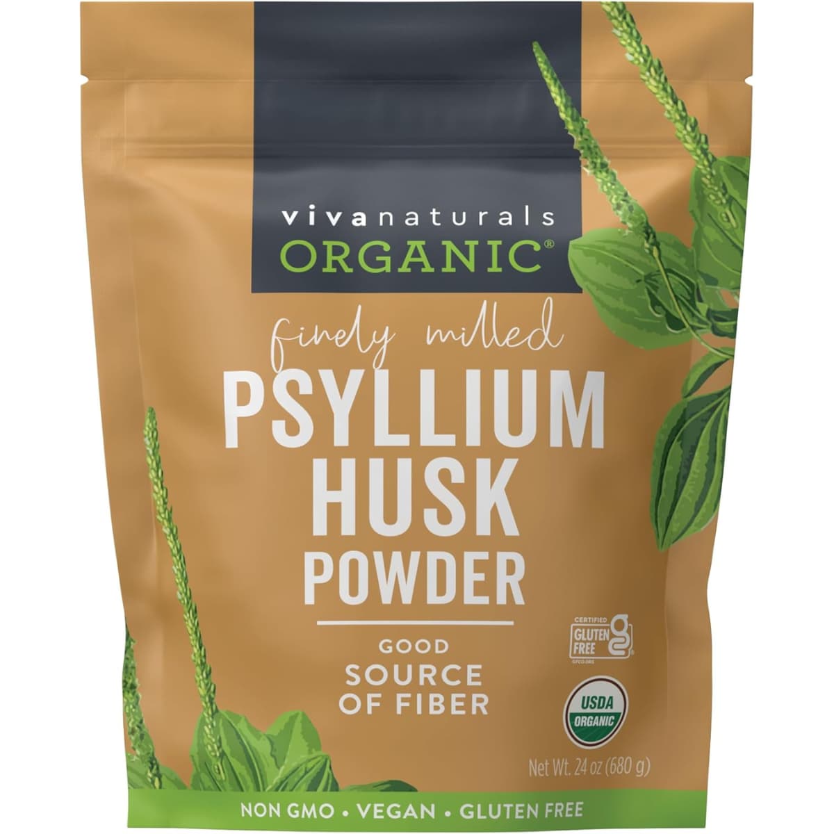 Bolsa de suplemento Viva Naturals Cáscara de Psyllium Orgánica 680 gramos
