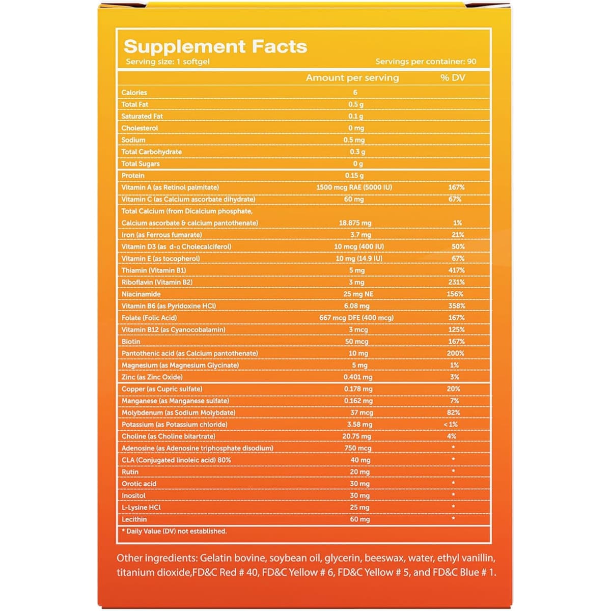 Tabla nutricional del suplemento Vivioptal Multivitamínico Fórmula Alemana 90 cápsulas blandas