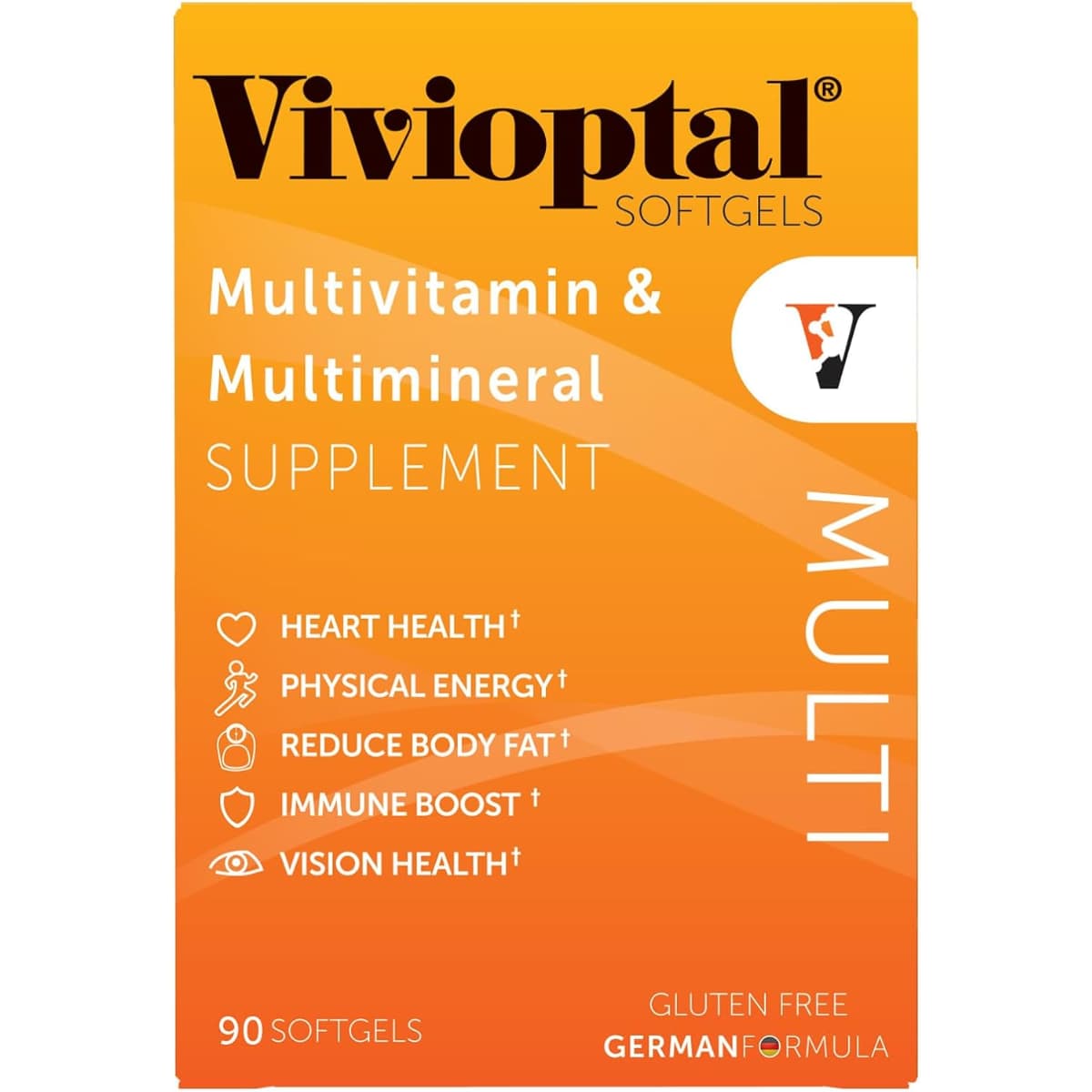 Frasco de suplemento Vivioptal Multivitamínico Fórmula Alemana 90 cápsulas blandas