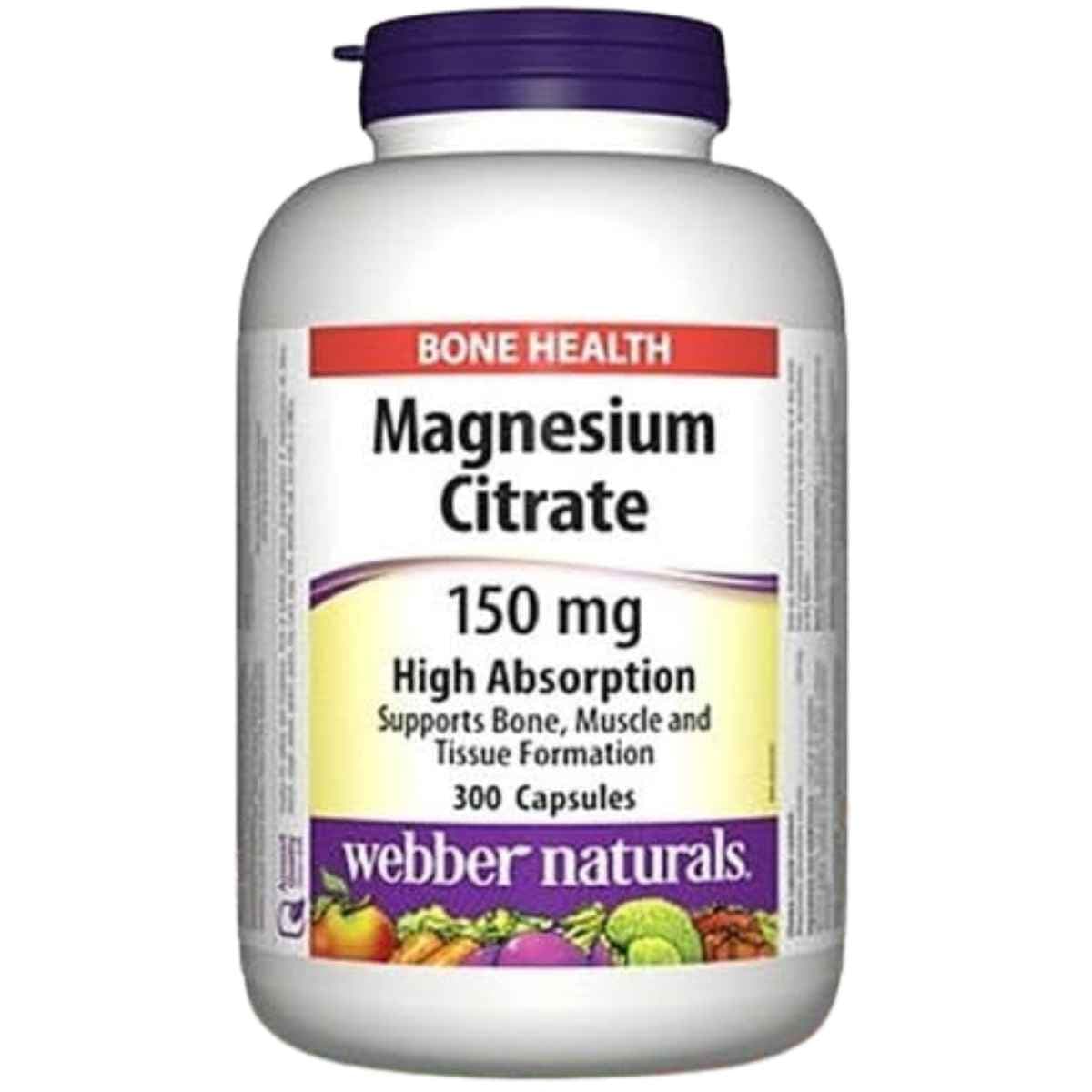 Frontal de Webber Naturals citrato de magnesio 150 mg 300 cápsulas