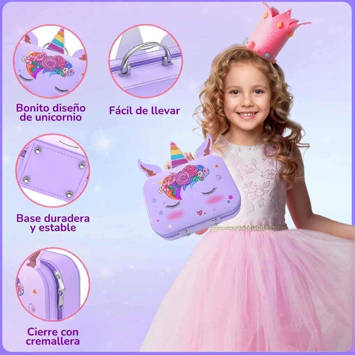 Estuche morado de unicornio Websonaw con asa, cierre y base